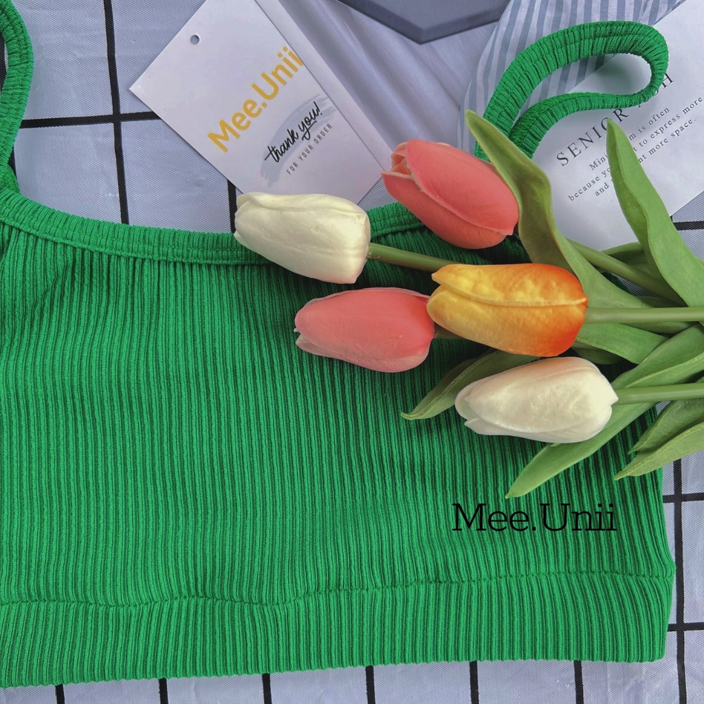 Áo hai dây croptop nữ PIKA.CLOTHINGG len gân co dãn sexy, áo 2 dây bo chun tiện lợi trắng đen xanh lá