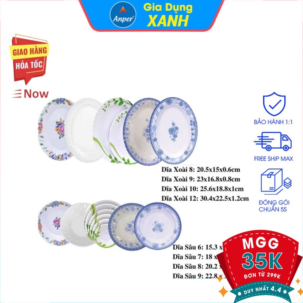 Đĩa đĩa nhựa melamine ANPER plate dĩa sâu nhật hàn cứng cao cấp an toàn sang trọng