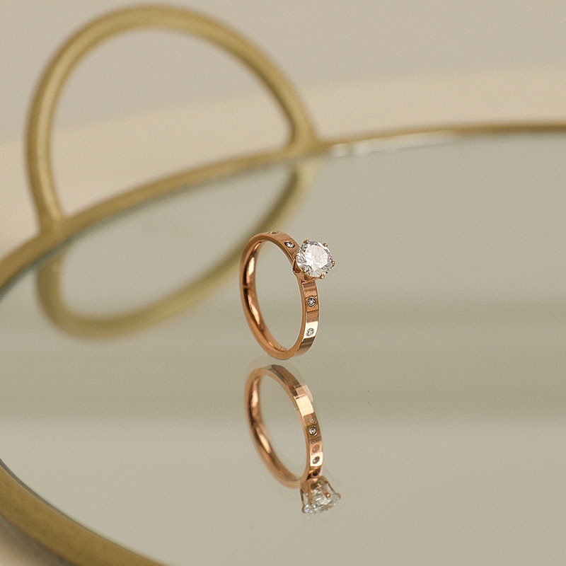 Nhẫn thép titan đính đá zircon đơn giản phong cách Âu Mỹ thời trang cho nữ