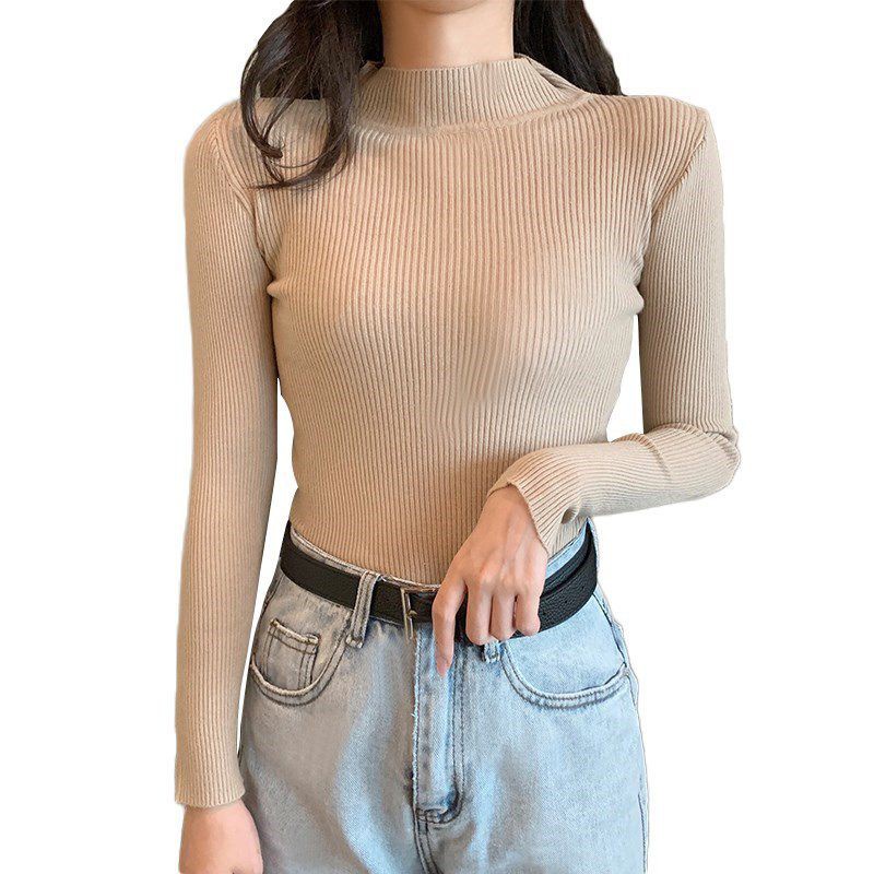 Áo Dệt Kim Tay Dài Cổ Cao Màu Sắc Trơn Phong Cách Hàn Quốc Thời Trang Xuân Thu Cho Nữ | BigBuy360 - bigbuy360.vn