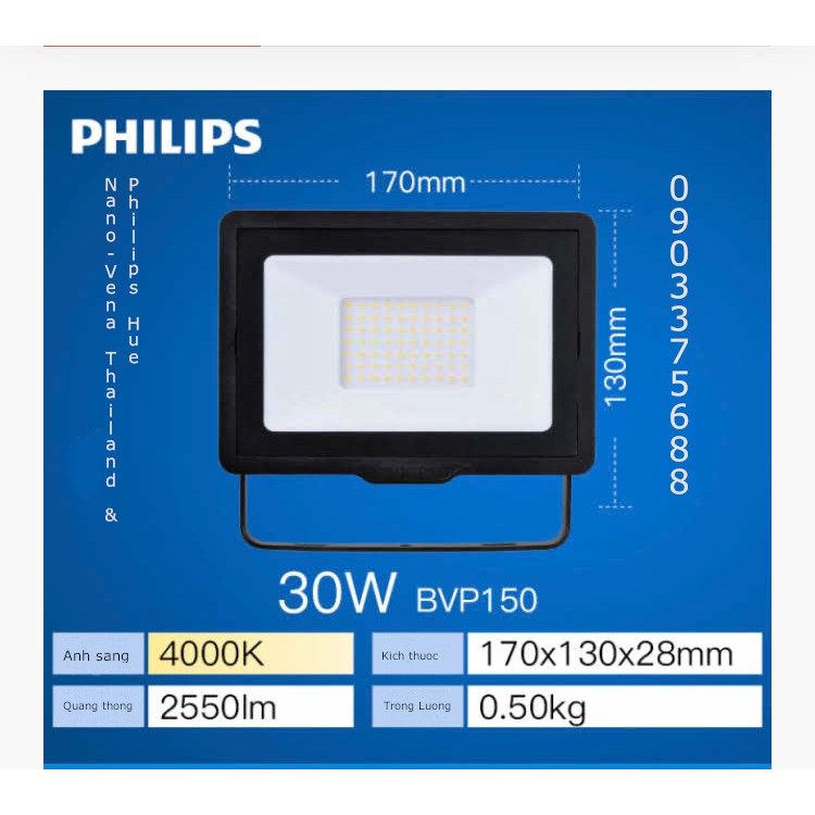 Đèn pha LED  BVP150 công suất 10w 20w 30w 50w 70w chống nước Ip65 |Philips chính hãng|