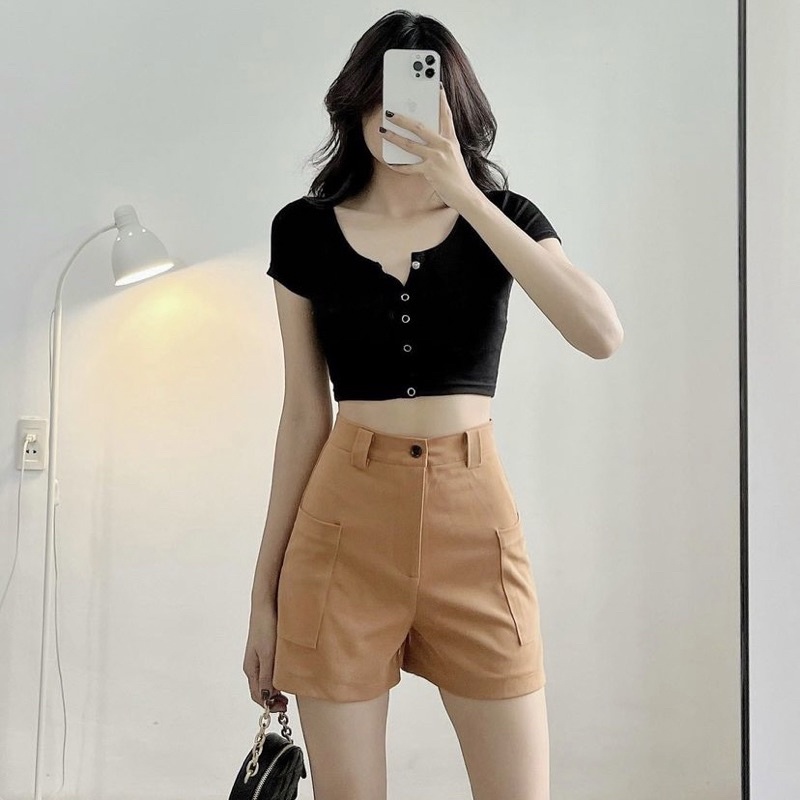 🌱ÁO CROPTOP CÚC BẤM TAY NGẮN 🌱Chizi Shop