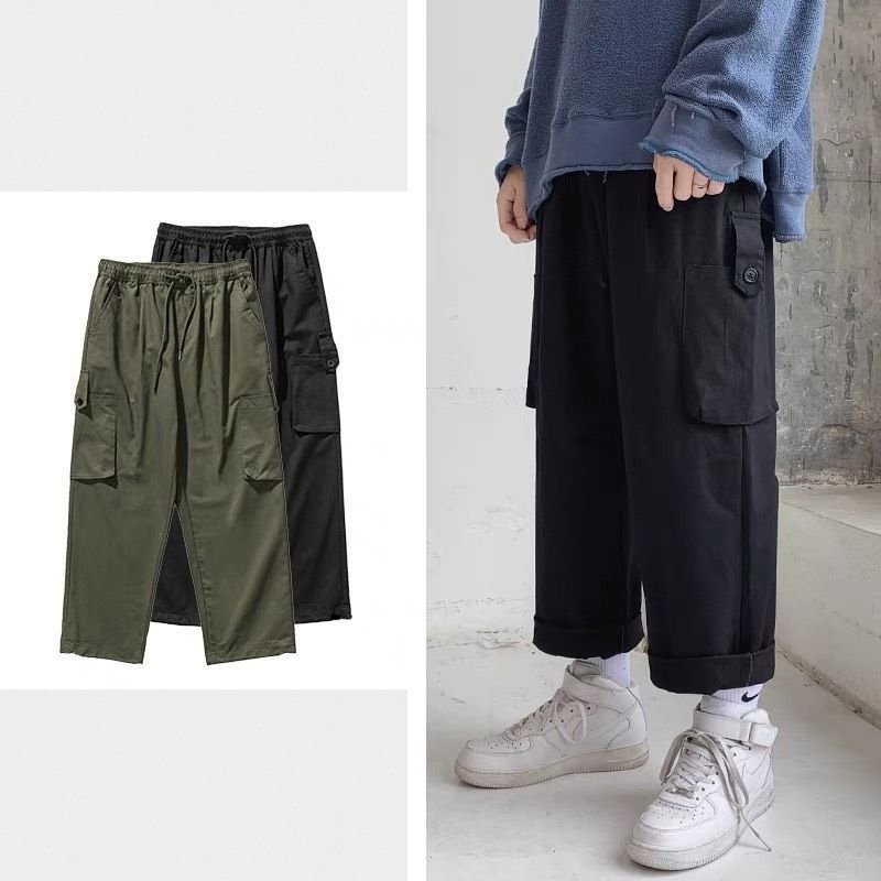 Quần Cargo Pants Nam Ống Xuông Quần Kaki Dày Dặn Màu Đen Túi 2 Bên Gối I'm Basic (QCS) - Hàng nhập khẩu