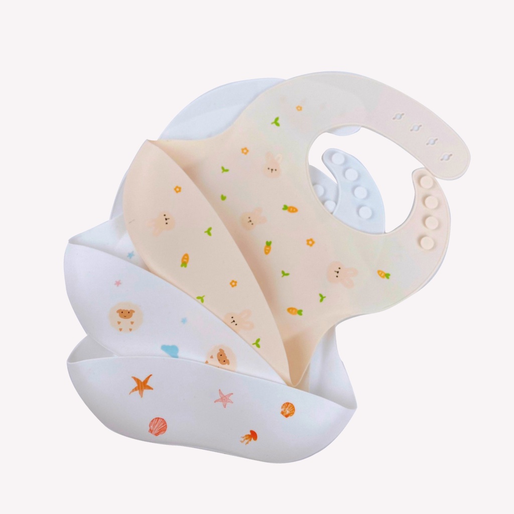 Yếm Silicone, Yếm Ăn Dặm Silicon Có Máng Cho Bé