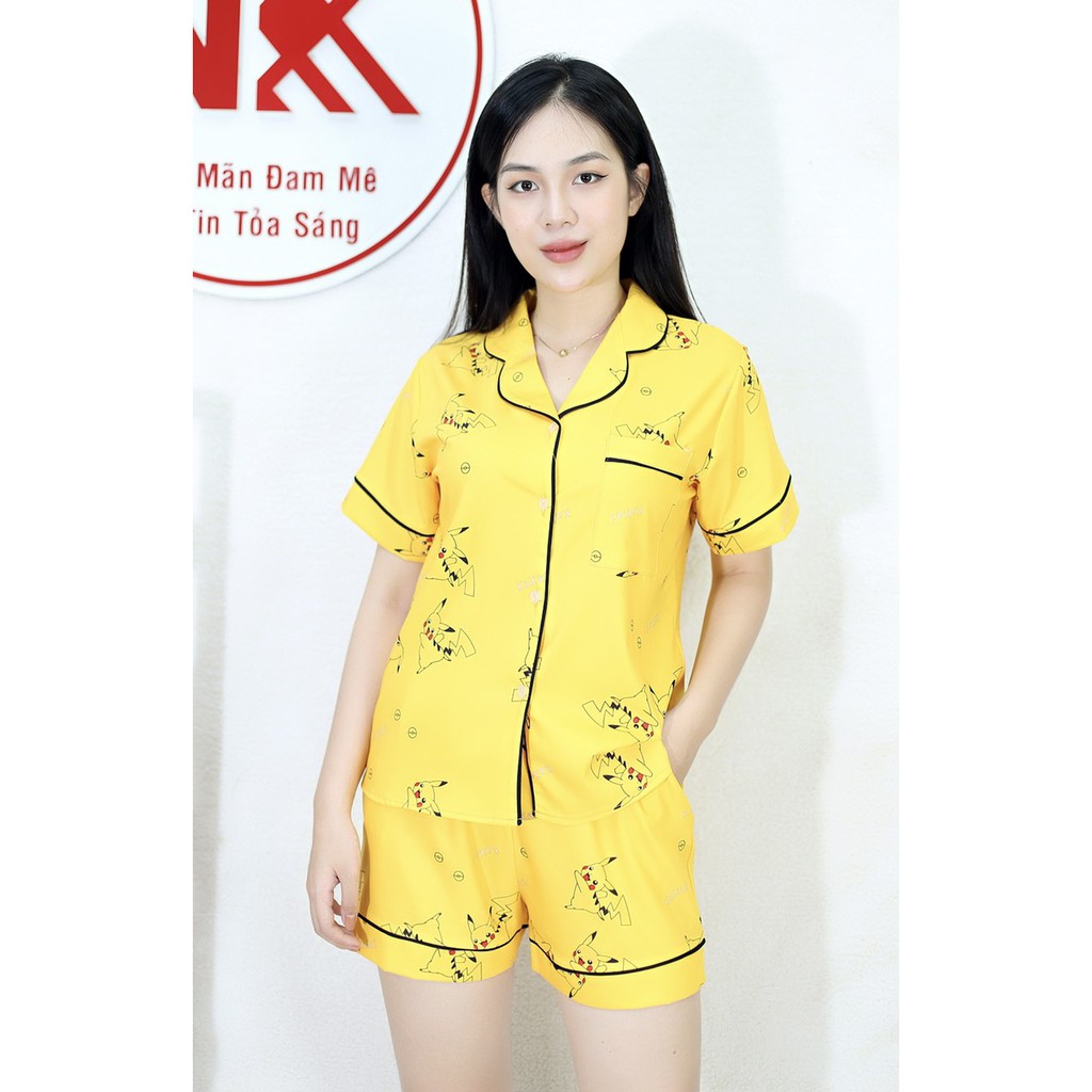 [HÌNH THẬT] Bộ đồ đùi ngắn mặc nhà MÀU VÀNG HỌA TIẾT NGỘ NGHĨNH - Vải Siêu Lụa Cao Cấp - Mềm Mại Êm Ái