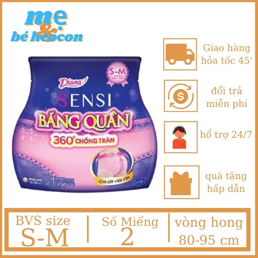 Băng Vệ Sinh Diana Sensi Đêm Dạng Quần Size S-M Vòng Hong 80-90cm + mevabeheocon123