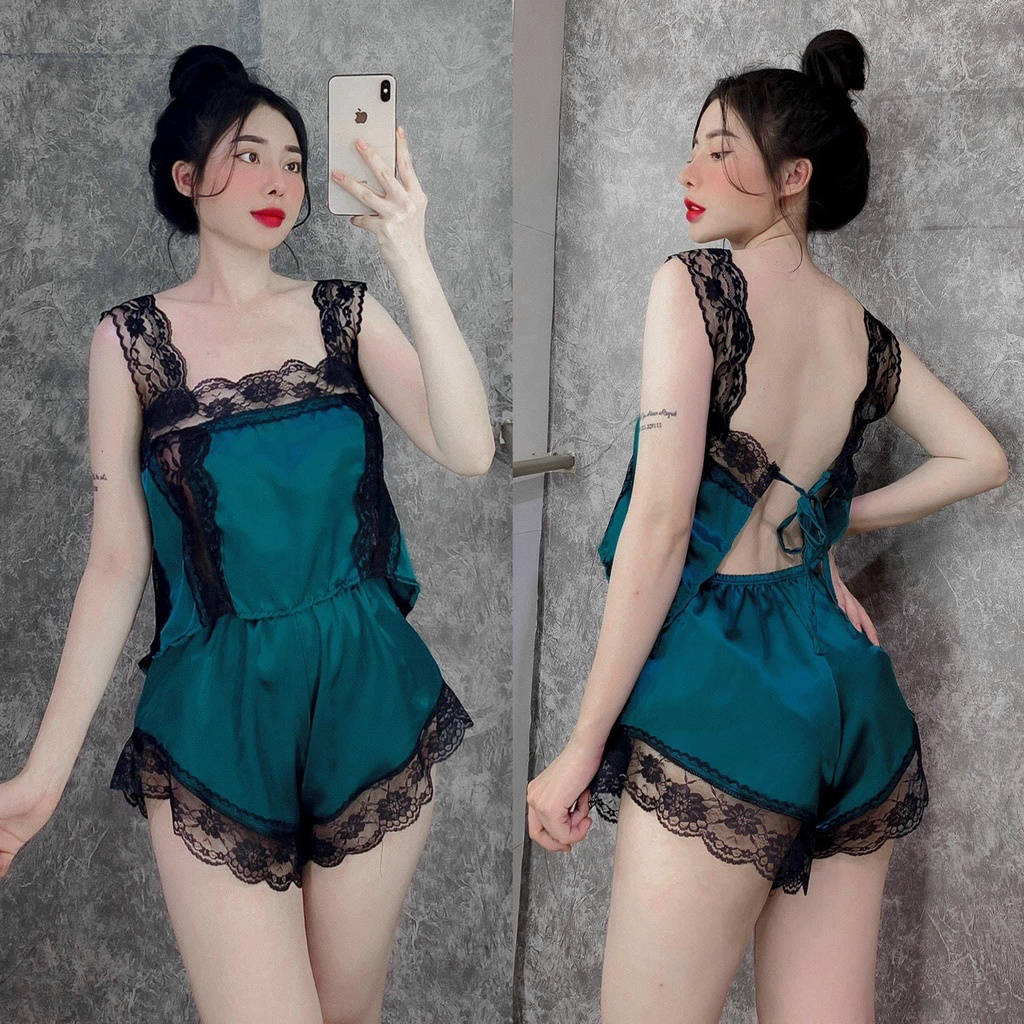 👉 Giá Sỉ 👉 sét đồ ngủ 2 dây phối ren đen quần đù i👉👉 đồ ngủ phi lụa sexy mặc nha