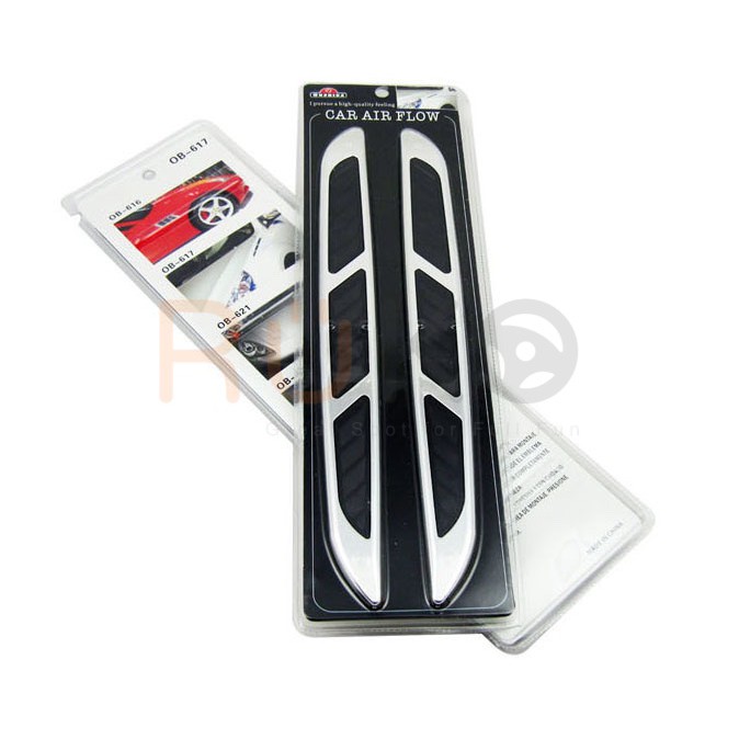 Bộ 2 nẹp mang cá giả lổ thông hơi trang trí sườn xe ô tô, xe hơi