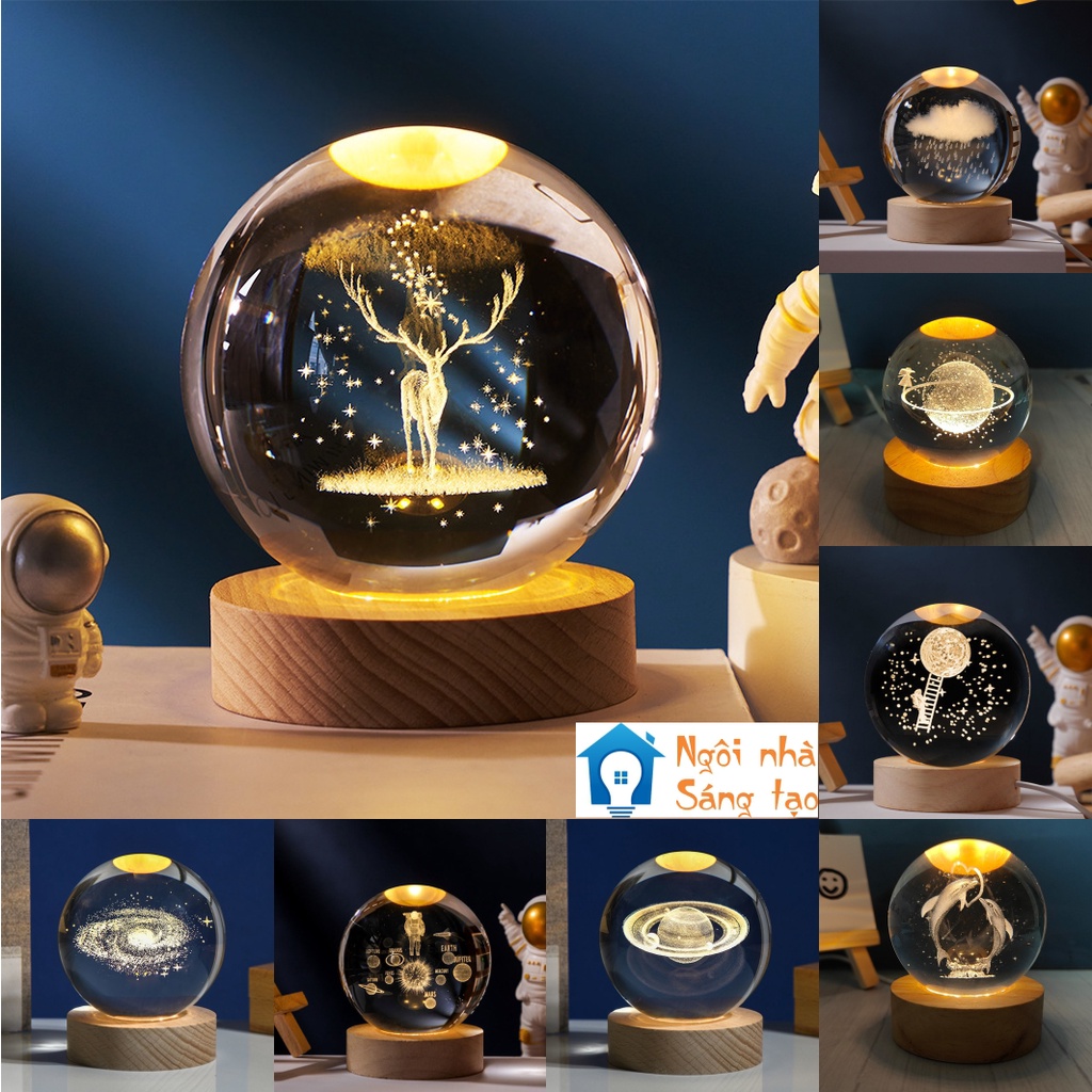 Đèn Ngủ 3D Quả Cầu Pha Lê Phát Sáng, Quà Tặng Sinh Nhật, Quà Lưu Niệm, Quà Tặng Giáng Sinh