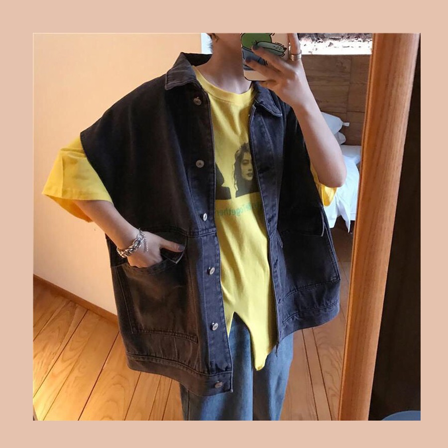 Áo Gile Bò Nam Nữ Phong Cách Bụi Bặm/ Áo Khoác Jeans Dáng Rộng Ullzang Unisex Hàn Quốc A00028