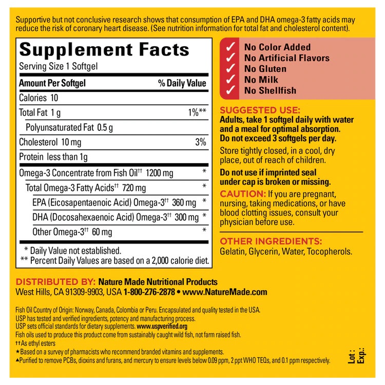 Fish Oil Nature Made Omega3 Dầu Cá Omega 3 Nature Made Fish oil 1200mg Hộp 200 Viên - Chính Hãng 100%