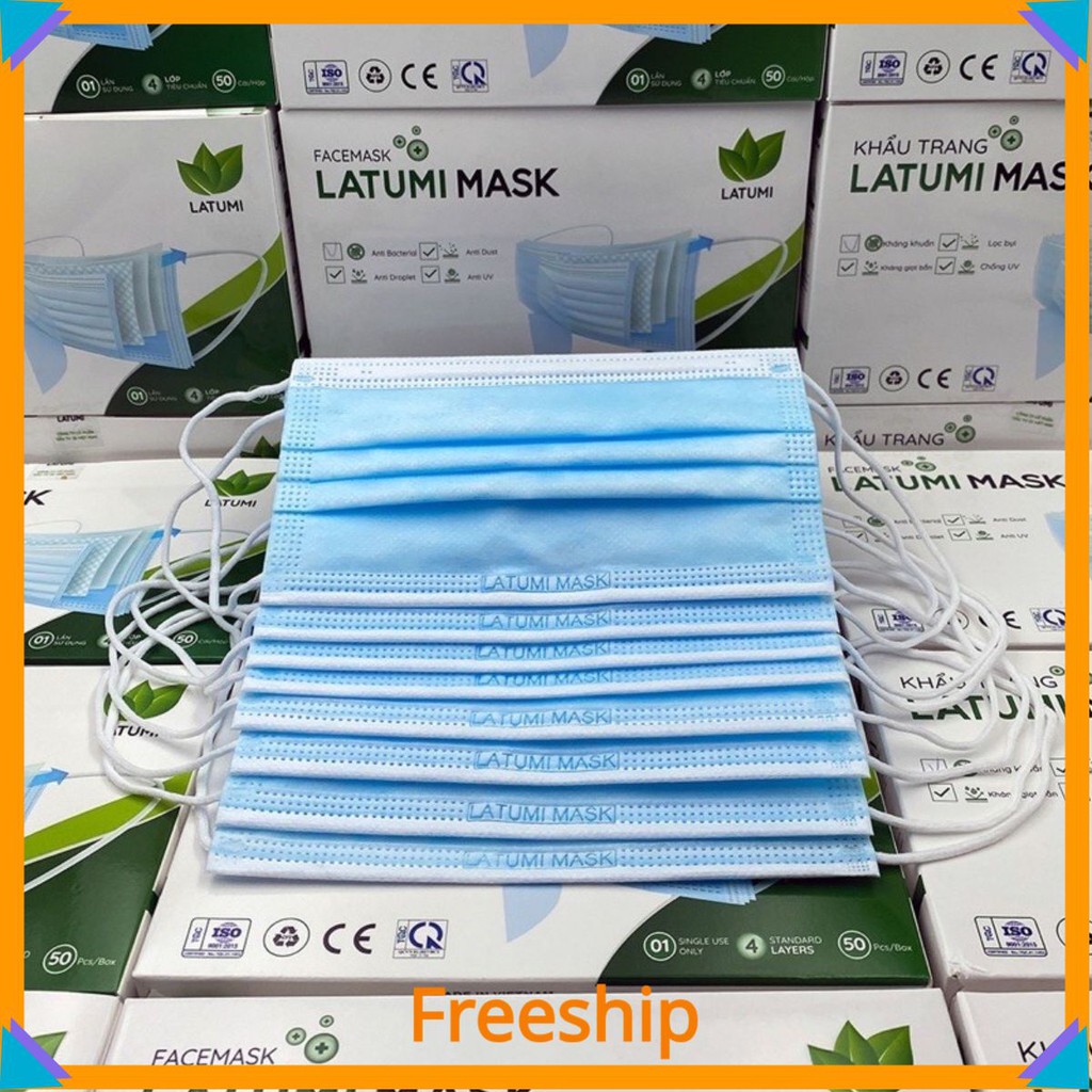 1 Hộp Khẩu Trang Y Tế 4 Lớp Lọc Khuẩn LATUMI 50 Cái / Hộp Chính Hãng Đạt Tiêu Chuẩn Quốc Tế Xuất Khẩu yoneshop01