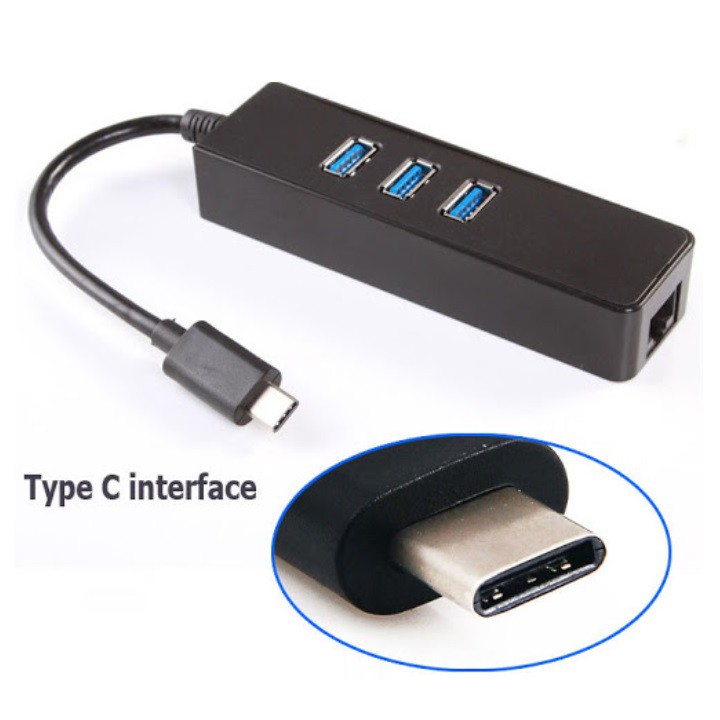 USB Type C sang LAN kèm 3 cổng USB 3.0 Hub