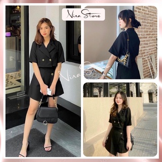 Set áo blazer croptop form rộng kèm quần giả váy ulzzang style hàn quốc mặc đi làm đi chơi NinaStore