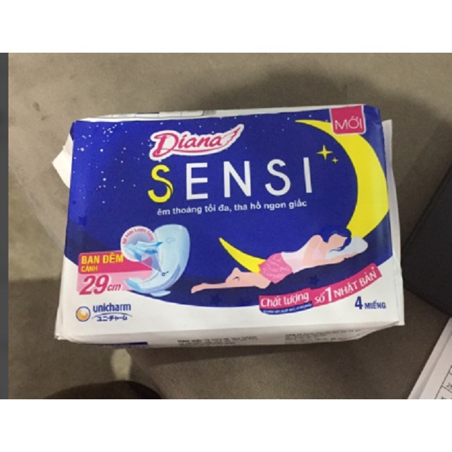 Băng vệ sinh ban đêm Diana Sensi Night có cánh 29cm (4 miếng)