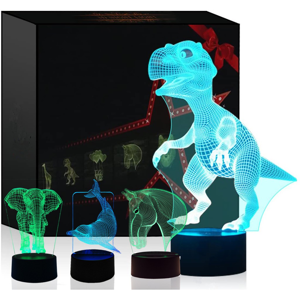 Đèn Ngủ Cảm Ứng 3d Hình Động Vật 7 Màu Sắc Cho Trẻ Em