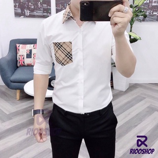 Áo sơ mi nam tay dài trắng phối màu có túi BBR cực đẹp RSM055