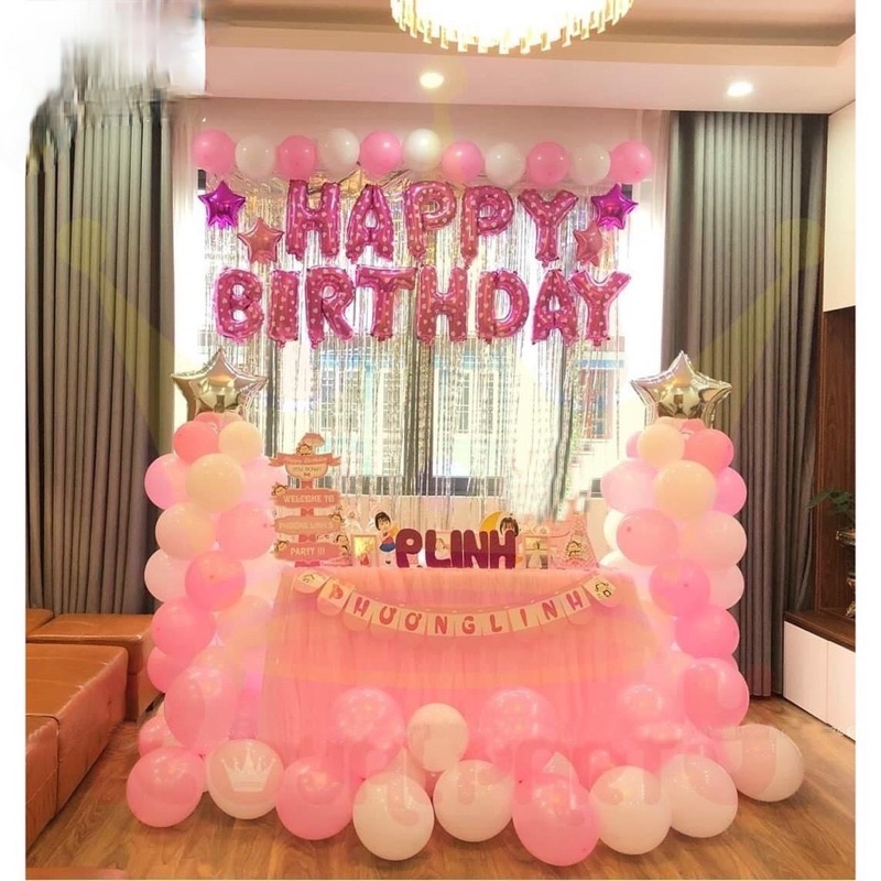 Set Bóng Sinh Nhật  Combo 2 rèm kim tuyến+ Bóng trang trí + chữ happy birthday +… KM