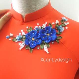 HOA THÊU RUY BĂNG ĐÍNH ÁO DÀI ĐẦM VÁY