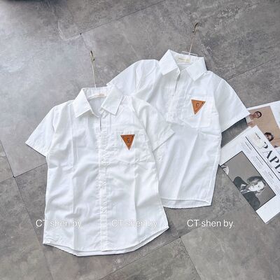 Áo sơ mi nữ trắng cộc tay in túi PRA