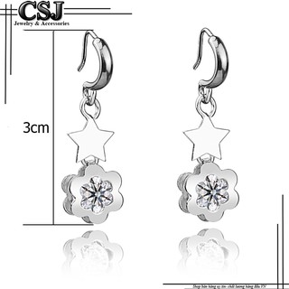 Bông tai inox nữ tòn ten ngôi sao cách điệu hoa mai kẹp xoàn