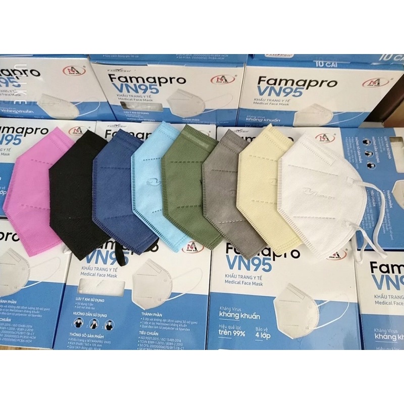 [Vn95(N95)] Set 50 Cái Khẩu Trang N95 Famapro/ Khẩu Trang 4 Lớp Dầy Mịn (10 Cái/Hộp)