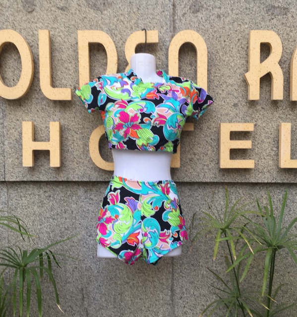 Bikini Bộ Bơi Đồ Bơi Nữ Áo Croptop Tay Ngắn Kèm Quần Đùi Kiểu Dáng Thể Thao Free Size Dưới 55Kg - Lucky Girl shop | BigBuy360 - bigbuy360.vn