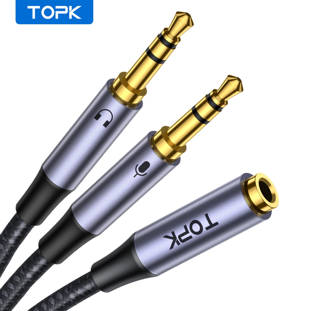 Dây cáp chia tai nghe 3.5 mm TOPK YP12 đến 2 phích cắm cho máy tính xách tay tablet táo PC