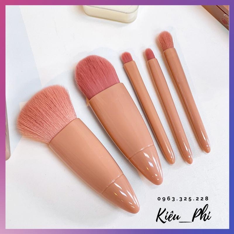 Set cọ trang điểm cá nhân nội địa trung - bộ cọ 5 món mini siêu mềm mịn kèm hộp đựng tiện dụng