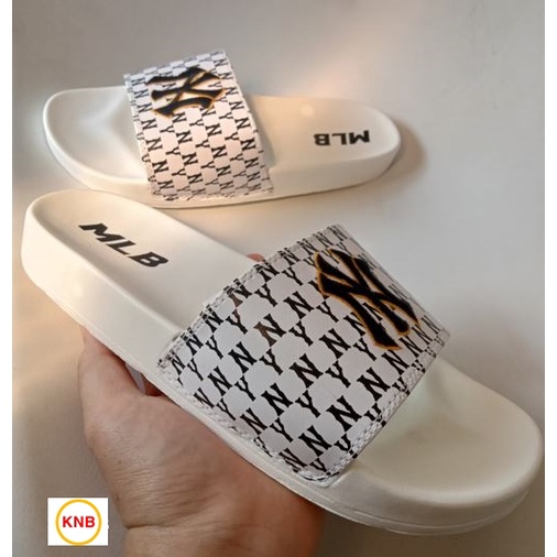 Dép 𝐌𝐋𝐁 UNISEX mẫu dép thể thao ❤️ Freeship + Hộp ❤️ Dép NY bóng chày quai ngang nam nữ chữ thêu nỗi kèm mác trắng đen