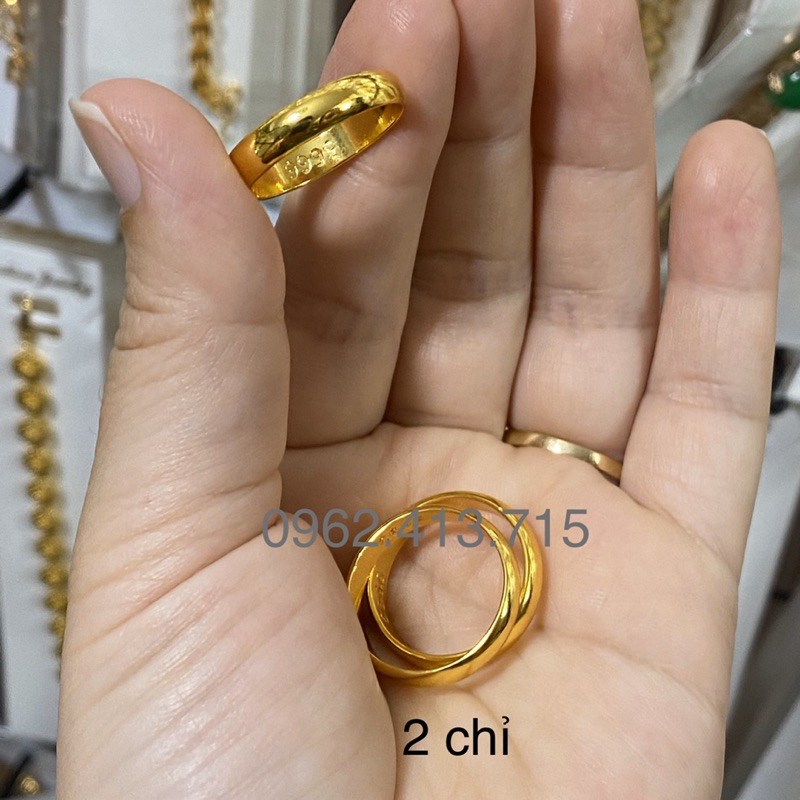 Nhẫn trơn 2 chỉ màu vàng 24 cao cấp có khắc 4 số 9