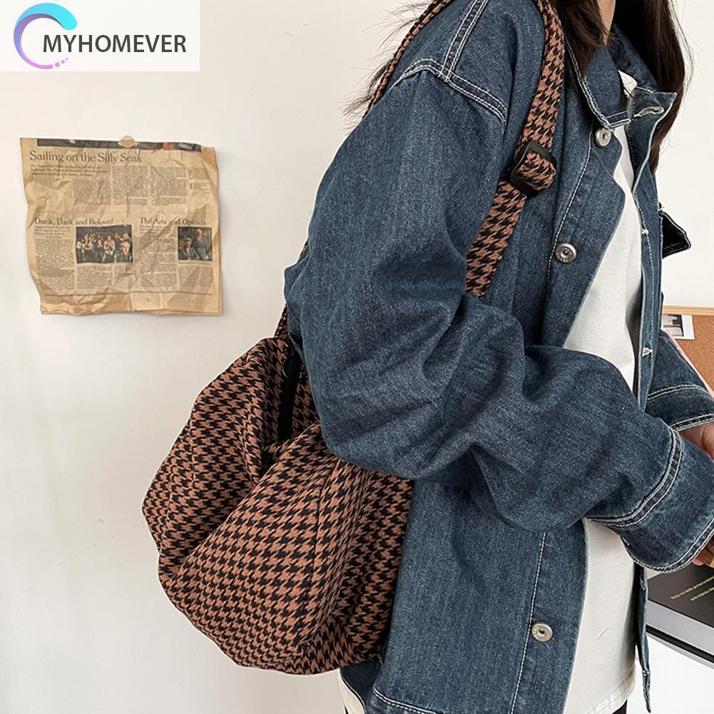 túi Vintage Pillow Messenger Bag Daily Women Canvas Plaid Pattern Shoulder Tote nữ