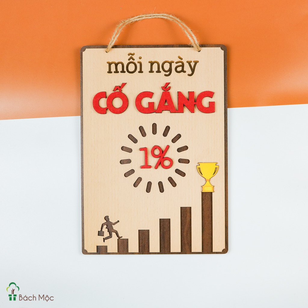 Bảng gỗ trang trí slogan, bảng gỗ tạo động lực in chữ "Cố Gắng" mẫu mới độc đáo