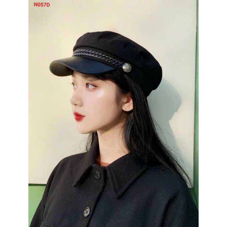 ❤️ SIÊU HÓT - DU LỊCH ❤️ Mũ Beret Nồi Nữ Kiểu Dáng Hàn Quốc - Nón lưỡi chai mỏ da cực ngầu phối dây thừng đen M22