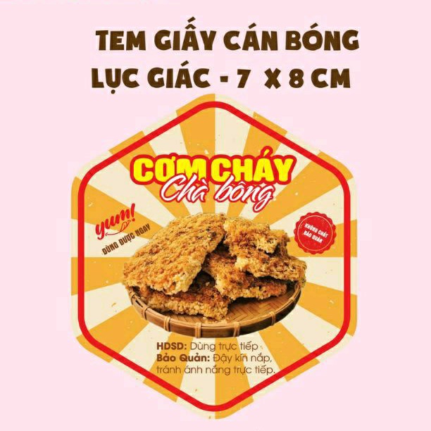 Tem nhãn dán “ Cơm Cháy Chà Bông “- Tem Dán Thân Hộp Giá Rẻ