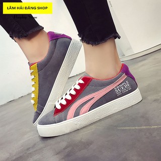 GIÀY SNEAKER NỮ DA LỘN TTS0023 ( ĐEN- XÁM}