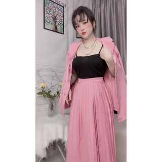 Sét vest - Sét áo Hồng, đen chân váy dập ly