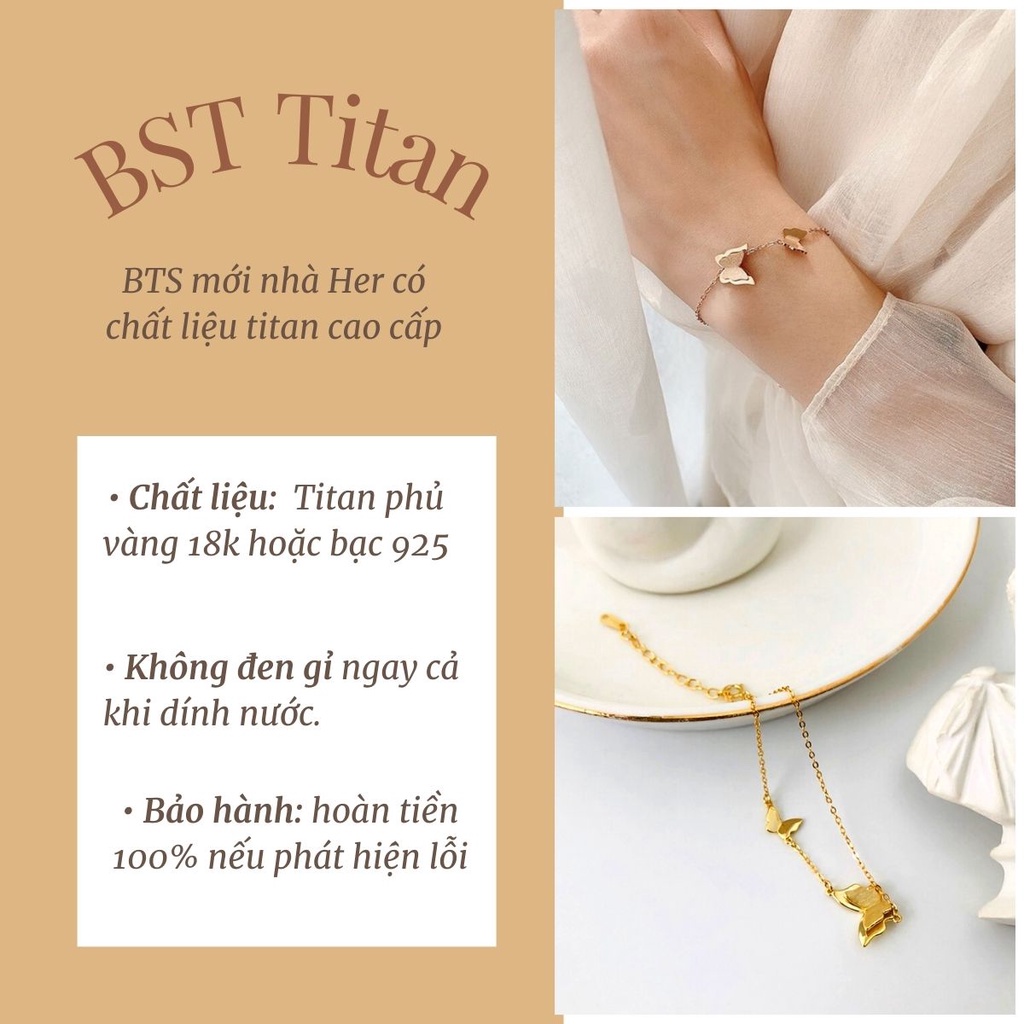 Vòng tay nữ  Titan Không Gỉ, mạ vàng 18k bền đẹp hình bướm xinh xắn Her Accessories TT9