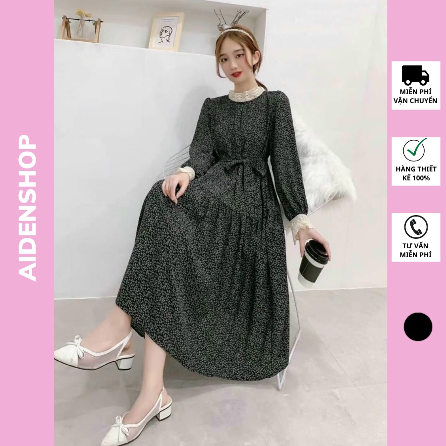 Váy bầu thời trang thu đông đẹp Aidenshop đầm bầu công sở hoa nhí vintage dáng dài maternity dress