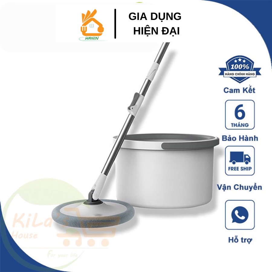 Bộ Lau Nhà Thông Minh K8 Xoay 360 Độ, Cán Inox, Thùng Vắt Xoay Tròn, Lau Nhanh Sạch (Tặng Bông Lau Thay Thế)