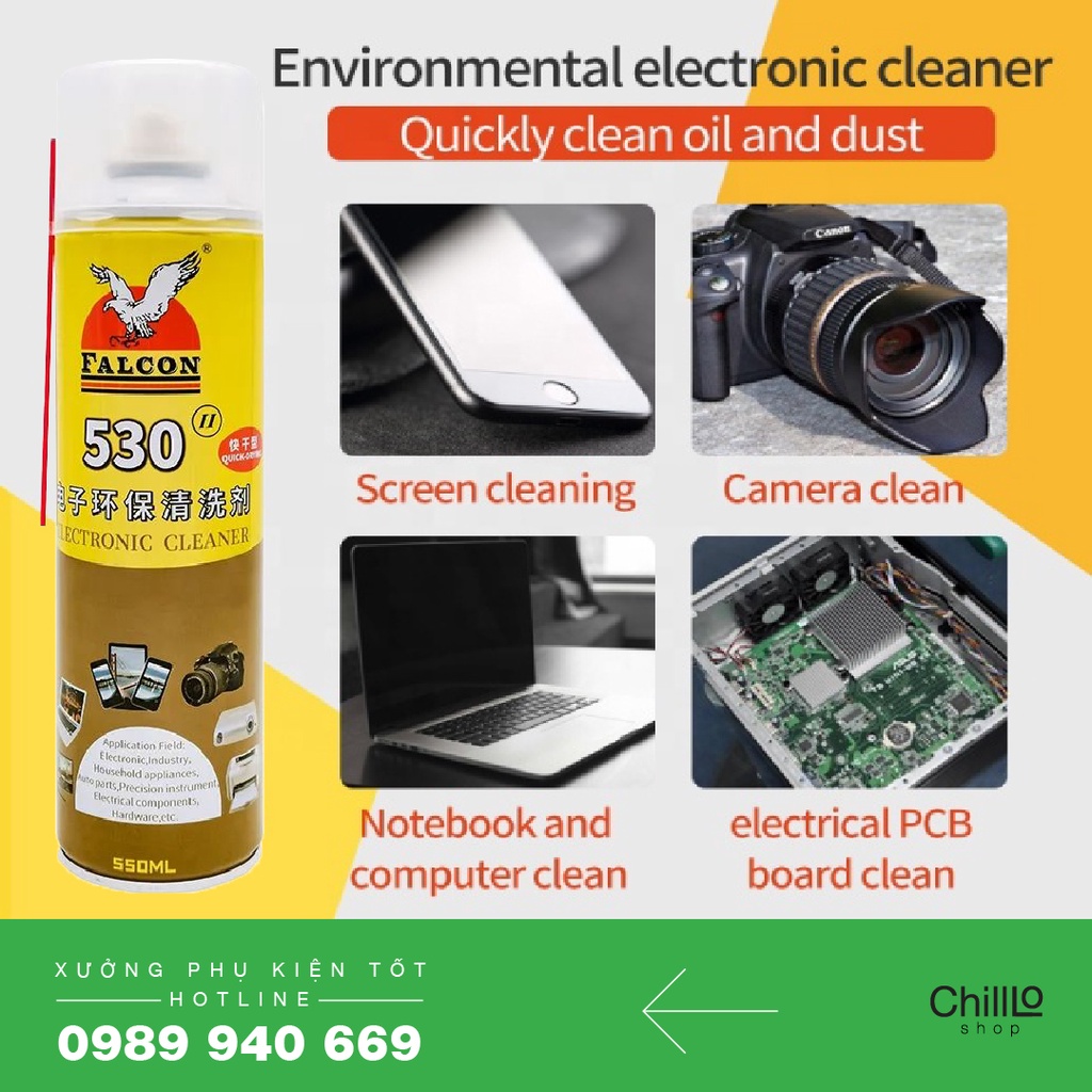 Bình Xịt Nước Tẩy Keo Falcon 530 Cleaner - Chai Xịt Lau Máy Linh Kiện, Tẩy Rửa Màn Hình Điện Thoại, Lọ Xịt Rửa Vết Bẩn