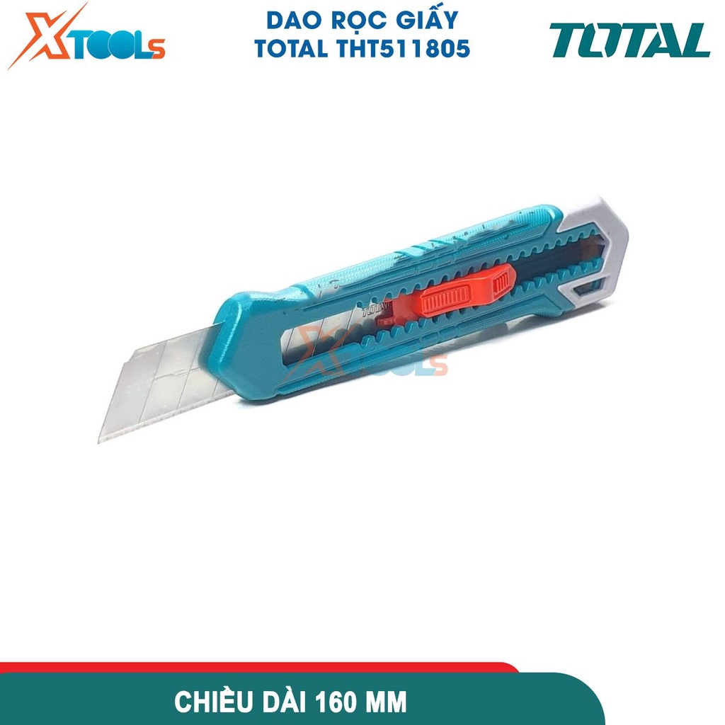 Dao rọc giấy TOTAL THT511805 dao cắt giấy có chiều dài 160mm với nút nhấn dẹp kích thước lưỡi 18x100mm-CHÍNH HÃNG-XTOOLS