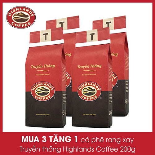 [SenXanh Emart] Mua 3 gói tặng 1 gói Cà phê Rang xay Truyền thống Highlands Coffee 200g