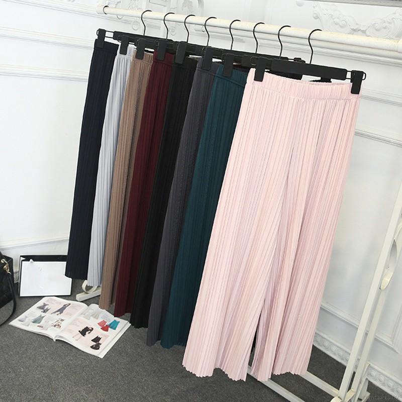 Quần chiffon nữ ống rộng lưng cao xếp li