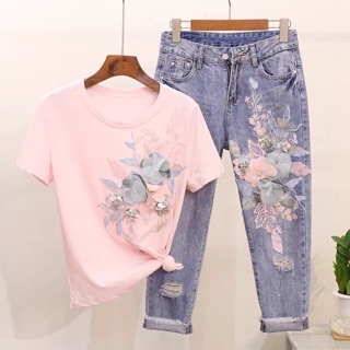 💐Set_Bộ_quần_Jeans_Áo_Phông_3D💐