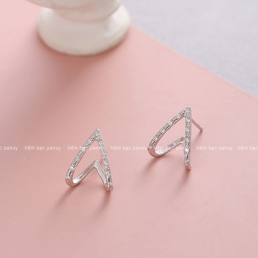 Bông tai bạc PANSY hình chữ V đính đá nhỏ xinh, khuyên tai nữ V Earrings sành điệu bằng bạc ta 925