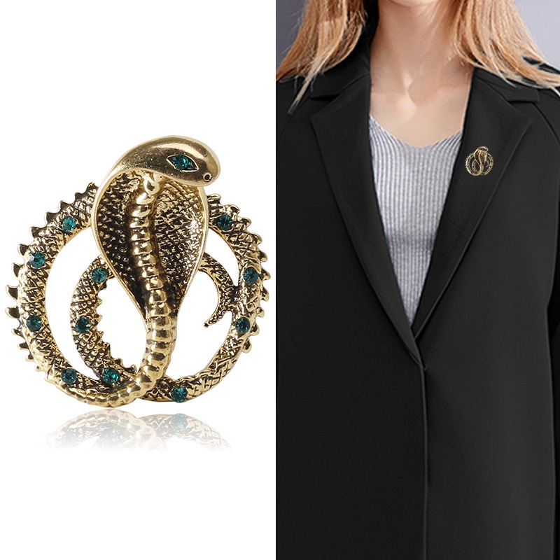 Ghim Cài Áo Hình Rắn Đính Đá Phong Cách Retro Thời Trang