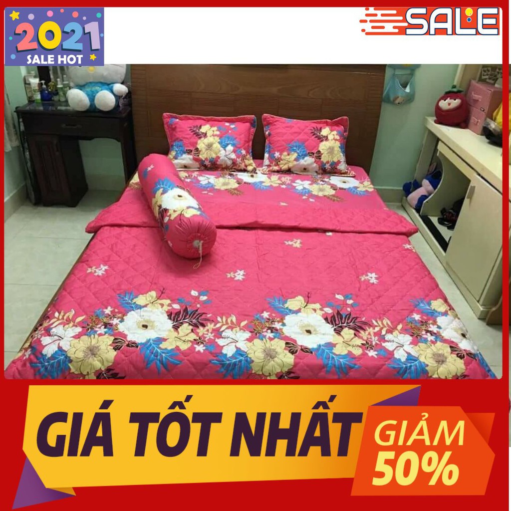 Ga trải giường 2mx2m2 họa tiết hoa trà đỏ