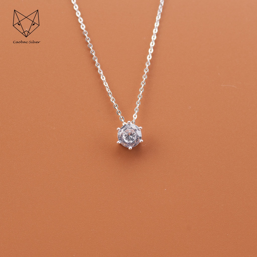 Dây Chuyền Bạc Ta S925 Cao Cấp Thanh Lịch CaoBac Silver Sáu Chấu Lấp Lánh Đơn Giản, Sang Trọng Cho Bạn Gái