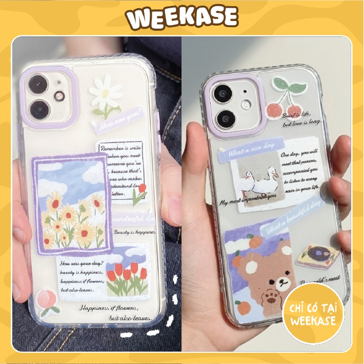 Ốp lưng iPhone trong suốt chống va đập viền cam màu tím Weekase in hình tranh sơn dầu, tất cả dòng máy